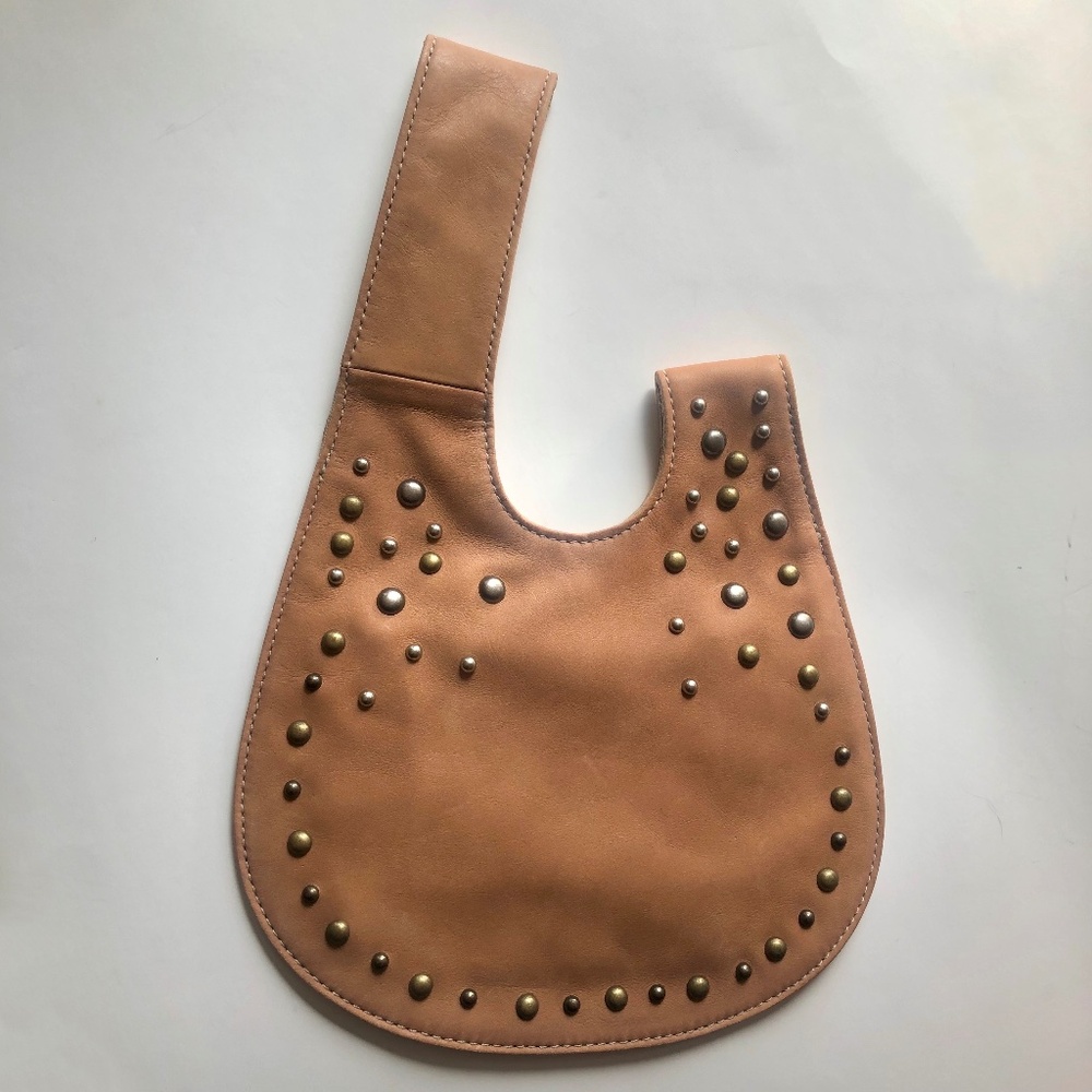 NWOT Nordstrom Tan Leather Studded Wristlet Bag